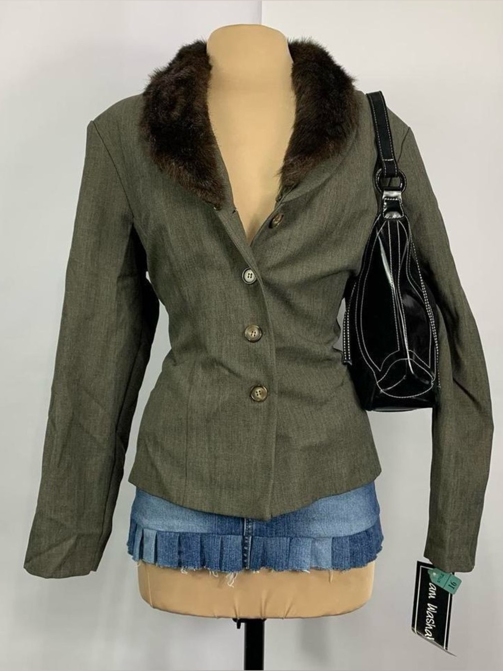 Vtg Dressbarn Blazer Detachable Faux Fur Collar Button Front Size 16 Fit L Best